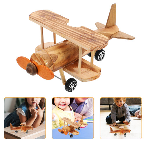 3Pcs Biplane Trämodell Helikopter Modellflygplan