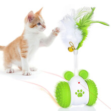 Moving Cat Toys 360Degree Rotating Automatic Kitten Toy, Bell 2000mAh Feathers Wand for Indoor Play and Training