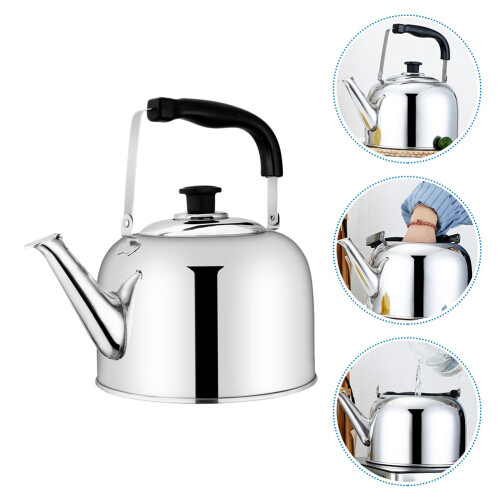 1Pc Whistle Teakettle Large Capacity Water Boiling Kettle Silver 2