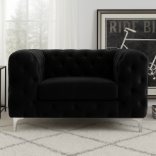 Armchair Sofa (Black Plush Velvet) Monaco Chesterfield Sofa Hand Tufted, Deep Cushions, Premium Upholstery, Statement Piece for Any Living Room