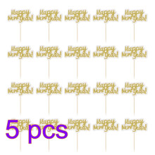 100Pcs Happy New Year Cake Pick Glitter Cupcake Topp För Tårta Guld