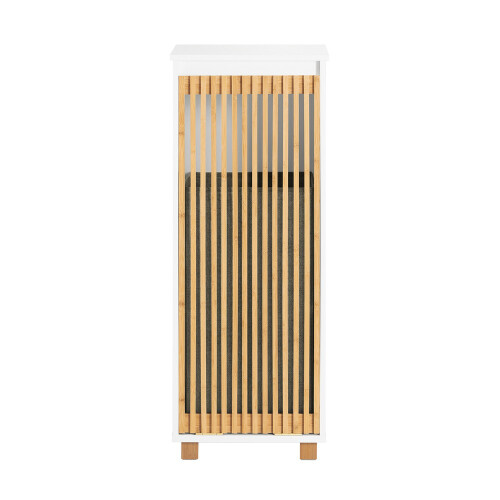 SoBuy Mobiletto Bagno con Cesto Biancheria - MDF e Bambù