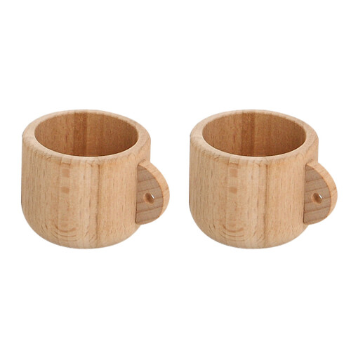 2Pcs Solid Wood Tea Cups With Handle For Home Nursery