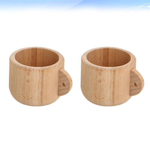 2Pcs Solid Wood Tea Cups With Handle For Home Nursery 2