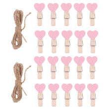 100Pcs Wooden Heart Photo Clips With Hemp Rope For Wedding Decor