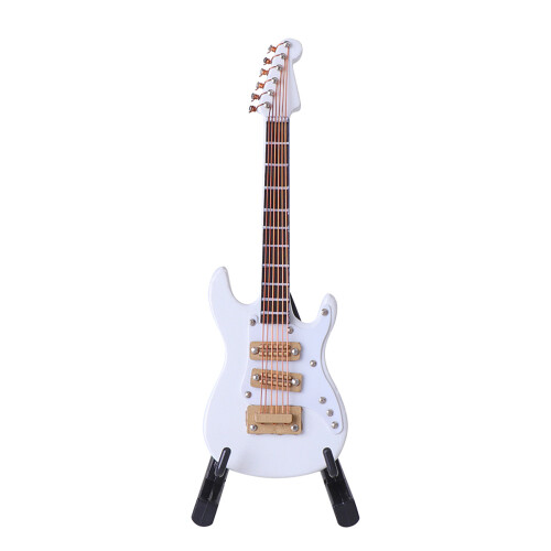 Mini Chitarra Elettrica 10Cm Bianca Con Scatola E Nero