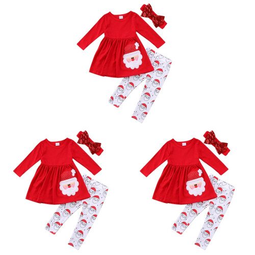 3Satser Röda Tryckbyxor För Flickor Julkostym Xmas Element 2