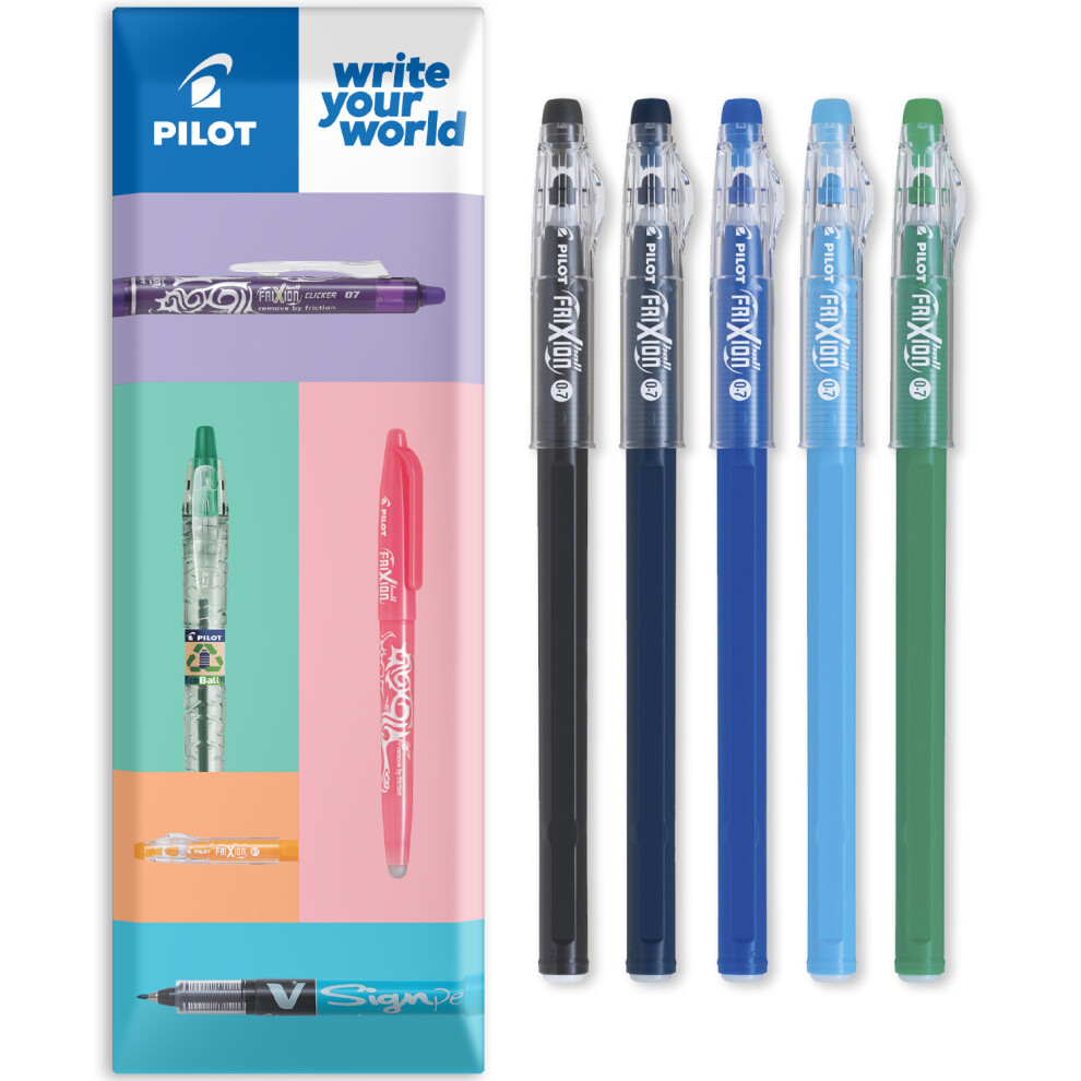 Pilot (Cool Tones, Wallet Of 5) Frixion Ball Stick 07- 0.7Mm Nib Tip - Erasable Gel Ink Pens