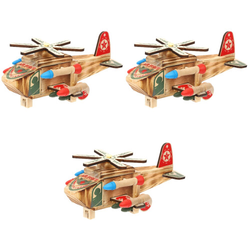 3Pcs Träplanmodell Träflygplan Leksak Retro Skrivbord 2