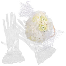1 Set Bröllopsbrud Fascinator Hatt Med Spetshandskar Huvudprydnad