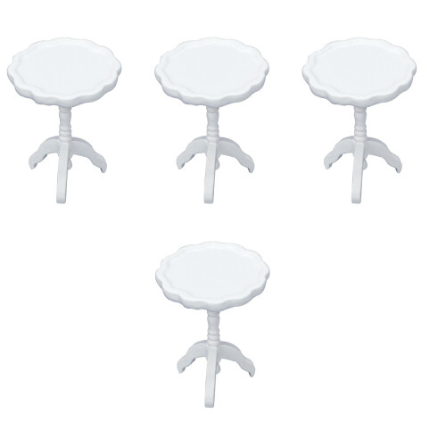 4Pcs White Mini Round Table Figurines Miniature Wooden House Decor 2