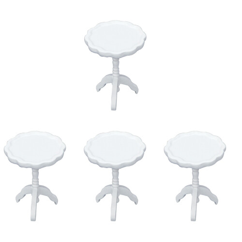 4Pcs White Mini Round Table Figurines Miniature Wooden House Decor 1
