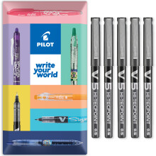 Pilot BX V5 Hi-Tecpoint Rollerball Pen - 0.5mm - Black - Wallet of 5