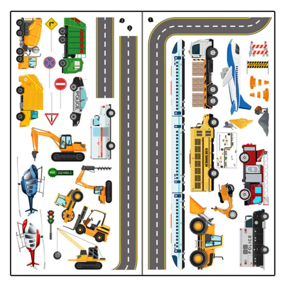 Modern Wall Decor for Kids Room, Wall Decals Stickers Peel and Stick Removable Construction Vehicles Design, Tractor Excavator Crane Vinyl Art for Nur