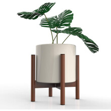 Simple Style Indoor Stand, Handcrafted Beech Wood For 8 To 12 Inch Pots, Stable & Durable With Floor Pads, Waterproof Surface, Mid Century Design For