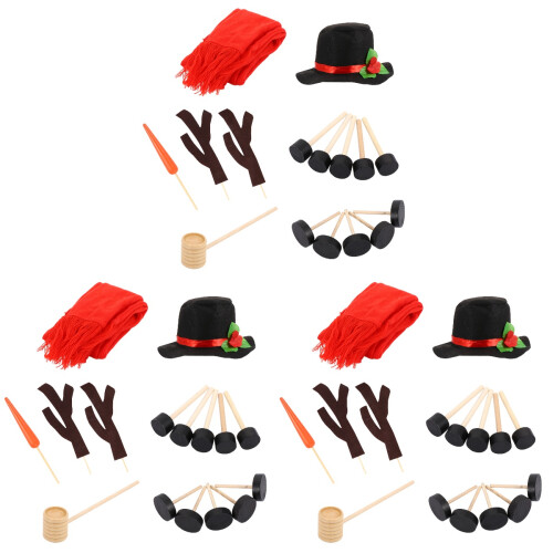 3 Sets 16Pcs Snowman Decorating Kit With Scarf And Hat 2