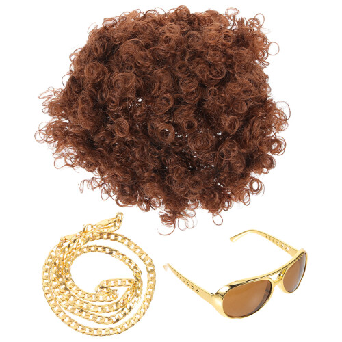 Conjunto Perucas Disco Colar Falso Corrente Óculos Sol 70