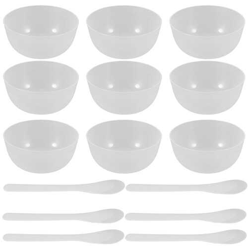 10 Tijelas Plástico Transparente Para Misturar Lama Com 10 Colheres