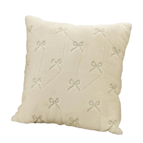 Decorative Bowknot Pillow Protectors Soft Polyester-White