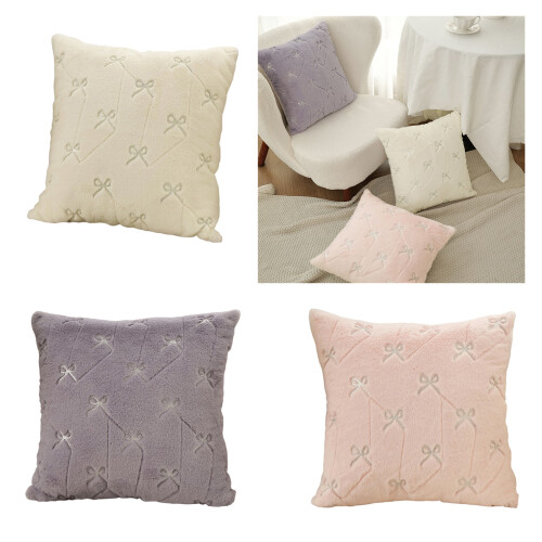 Decorative Bowknot Pillow Protectors Soft Polyester-White 2