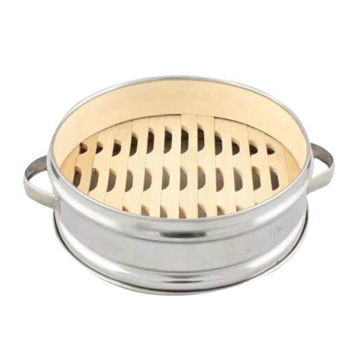 Handvatten RVS Stoommandje Bamboe 20 Cm