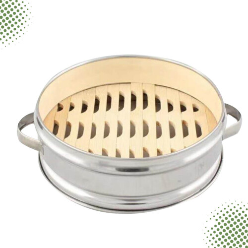 Handvatten RVS Stoommandje Bamboe 20 Cm 2