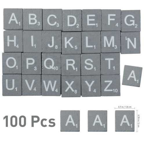 100Stk Graue Naturholzchips 26 Englische Alphabet 1