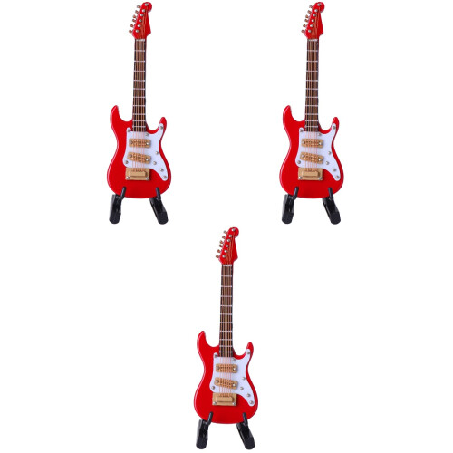 3 Pièces Mini Guitare Électrique Rouge 10 Cm Avec Boîte Et Support 2