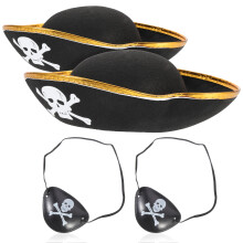 4Pcs Captain Pirate Hats And Eye Patches With Skull Print