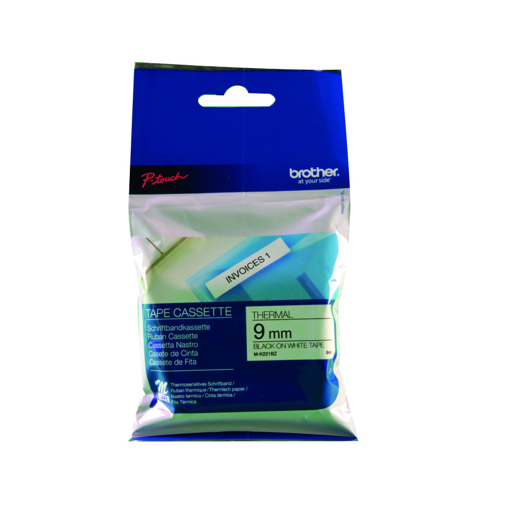 Brother P-Touch Tape Cassette 9mm Black on White Non Metallic Tape Blister Pack