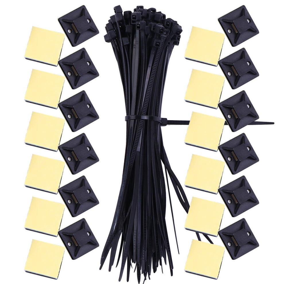 Multi-Purpose Zip Tie Adhesive Mounts Self Adhesive Cable Holder Black 3552695170676