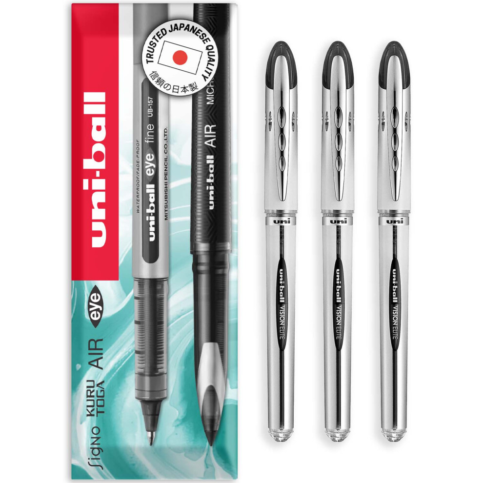 Uni-Ball (, Pack Of 3) Ub-200 Vision Elite Rollerball Pen - 0.8Mm Black