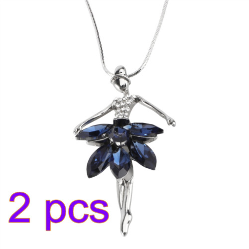 2 Pezzi Collana Con Ciondolo Ballerina Cristallo Viola 1