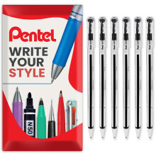 (Black) Pentel BK77 Superb Ballpoint Pens - 0.7mm - Pack of 6 in Pillow Packaging