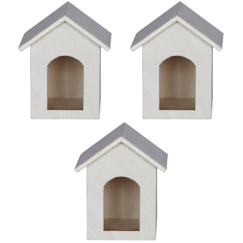 3 Casa In Legno Miniatura Decorativo Per 2
