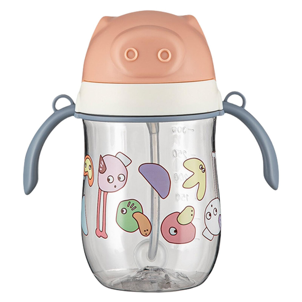 Sippy Cup With Straw 280Ml Transparent Cartoon Baby Learning Double Sealing Design For Travel Camping Car Picnic Pink