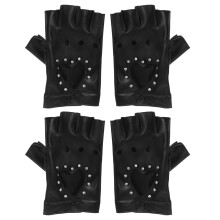 2 Pairs Kids Fingerless Gloves Pu Heart Cutout Sparkly