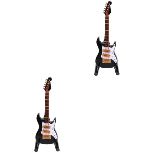 2 Pezzi Mini Chitarra Elettrica 10 Cm Nero Con Scatola 2