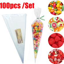 100Pcs Transparent Cellopåsar För Med Guldband 13 X 25 Cm