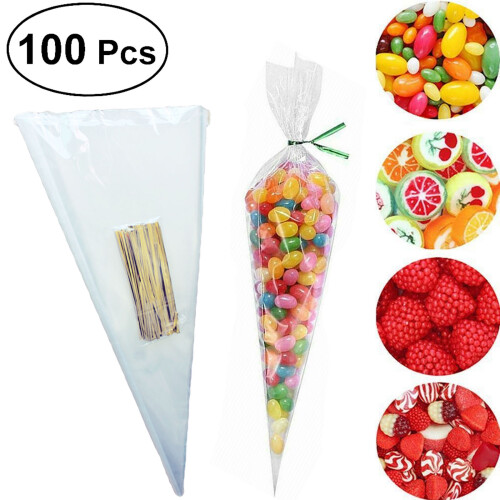 100Pcs Transparent Cellopåsar För Med Guldband 13 X 25 Cm 1