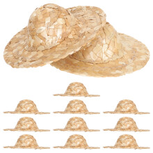 12Pcs Mini Halmhattar Små Vävda Hattar Dockhättar Dockkläder Tillbehör