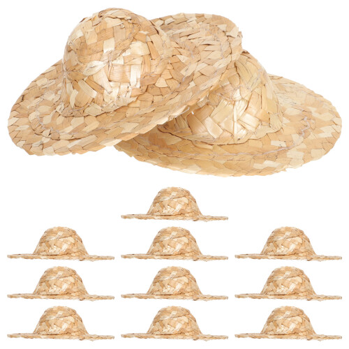 12Pcs Mini Halmhattar Små Vävda Hattar Dockhättar Dockkläder Tillbehör