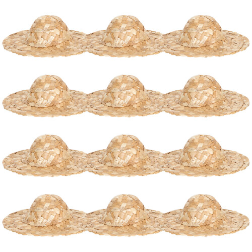 12Pcs Mini Halmhattar Små Vävda Hattar Dockhättar Dockkläder Tillbehör 2