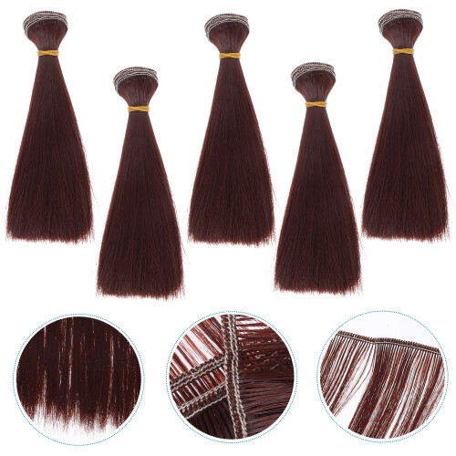 5 Stycken 15 Cm Perukhår Vävda Extensions I Rödbrun 1