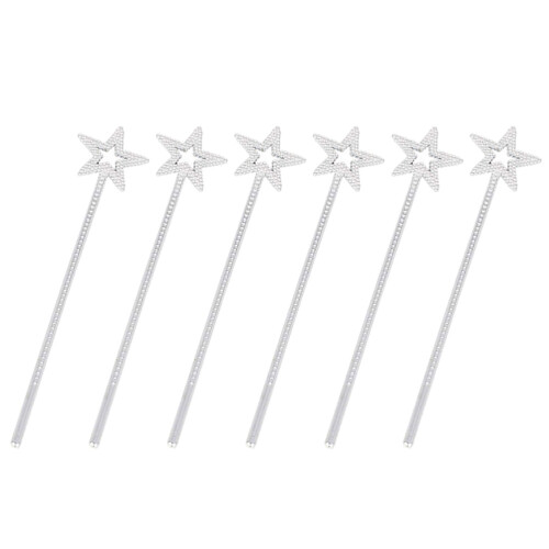 6Pcs Silverpläterade Plasttrollstavar Stjärn Och Pentagram