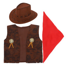 Kids Cowboy Kostym Set Väst Hatt Halsshalsduk 115-130 M