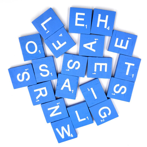 100Pcs Blå Träbitar DIY 26 Engelska Bokstäver Puzzle 1