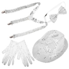 Sequin Fedora Hatt Ljusande Slipsnöre Handskar För Diskotek