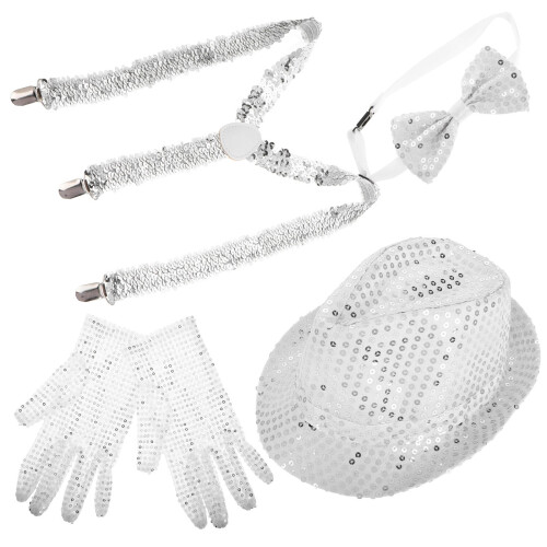 Sequin Fedora Hatt Ljusande Slipsnöre Handskar För Diskotek
