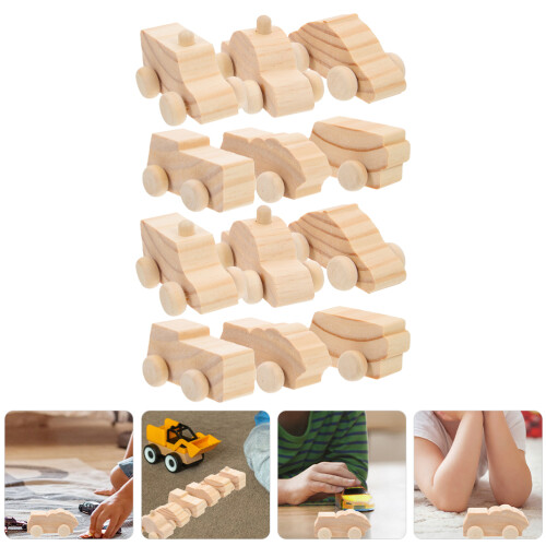12Pcs Träbilar Små Modeller Diy Målade Leksaker 2
